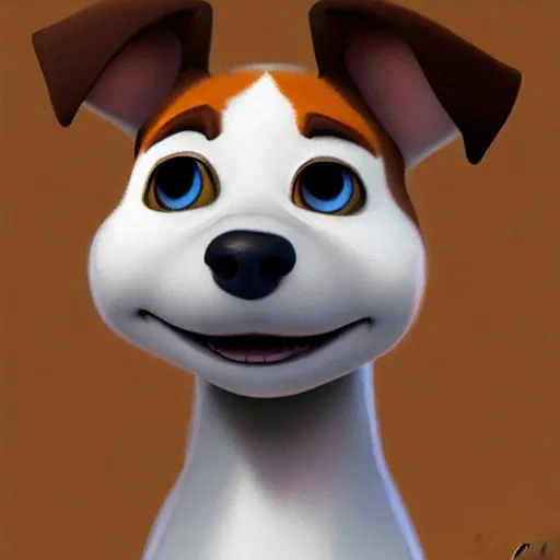 Image similar to jack russel terrier surprised, pixar style, concept art, character turnaround, trending on artstation, childrens illustrated storybook, by alphonse mucha and cory loftis and matthias lechner