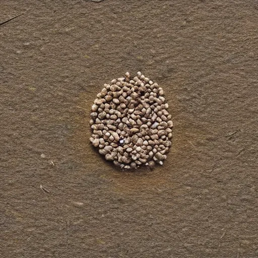 Image similar to detailed painting of a single small seed sitting on loose fresh earth, ready to plany. muted colors and natural tones.