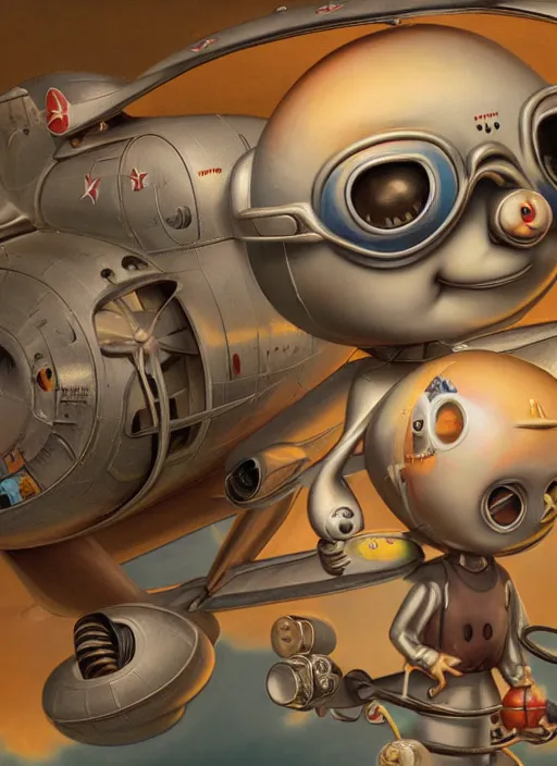 Prompt: highly detailed closeup portrait of a cute tin toy retro airplane, nicoletta ceccoli, mark ryden, lostfish, earl nore, hyung tae, frank frazetta, global illumination, god rays, detailed and intricate environment