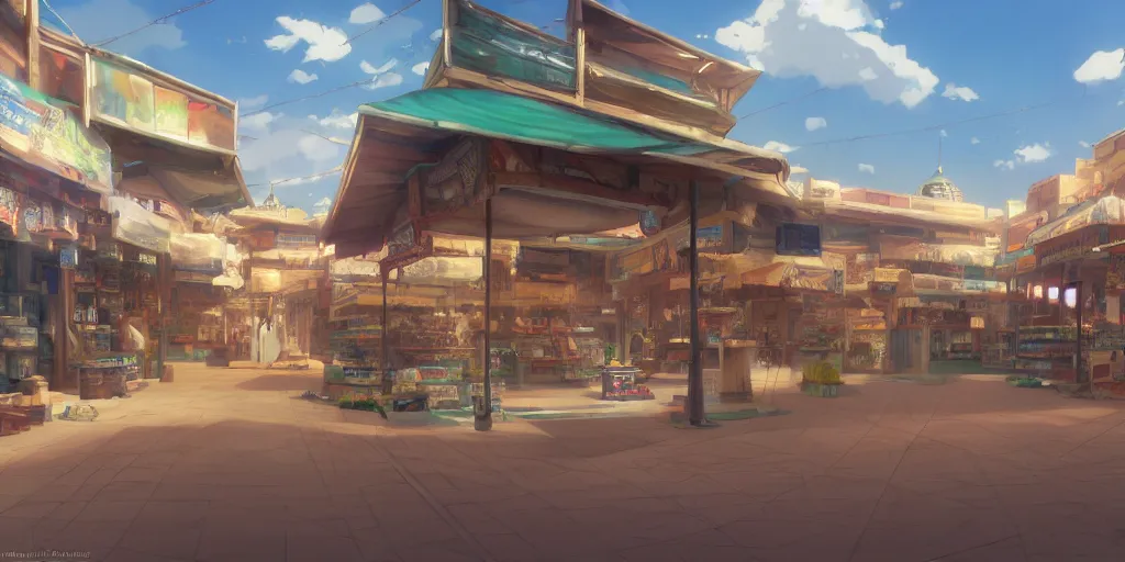 Image similar to empty arabian marketplace, scenic shot, by makoto shinkai