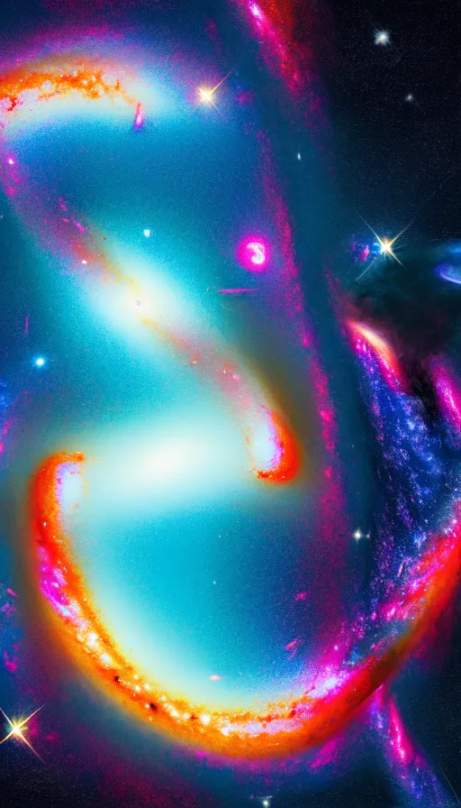 Prompt: highly detailed hd photo of two galaxies collision in the style of Greg Rutswoski, hyper realistic, wide angle shot, concept art, 8K detail post-processing