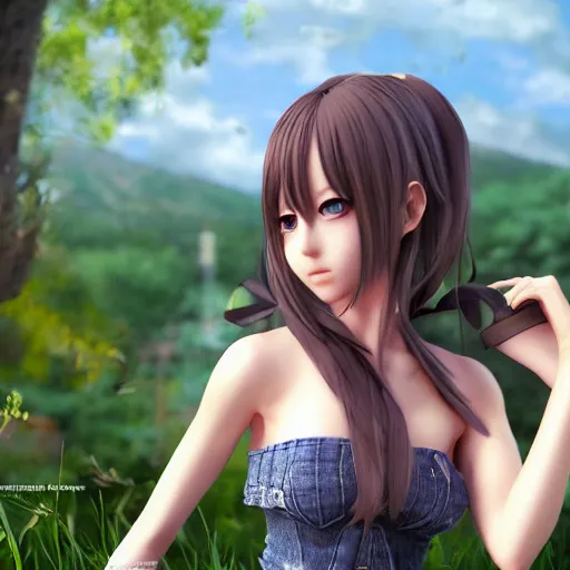 Image similar to a beautiful portrait of an anime girl in a scenic environment, Pixiv 3DCG, Daz Studio