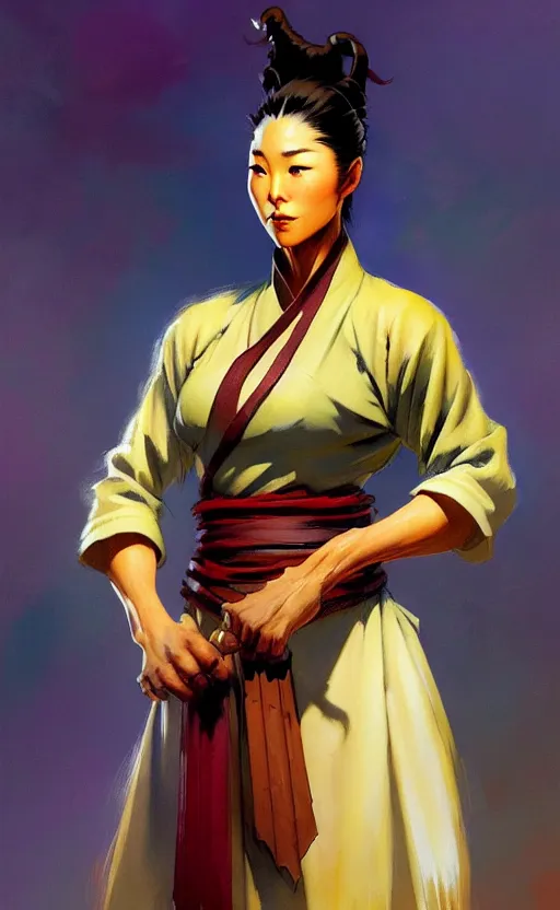 Image similar to magic : the gathering fantasy character concept art by frank frazetta and marco bucci, high resolution. a clear portrait of a stunning female south korean chef, wearing a hanbok apron, radiating powerful culinary energy, fantasy coloring, intricate, digital painting, artstation, smooth, sharp focus