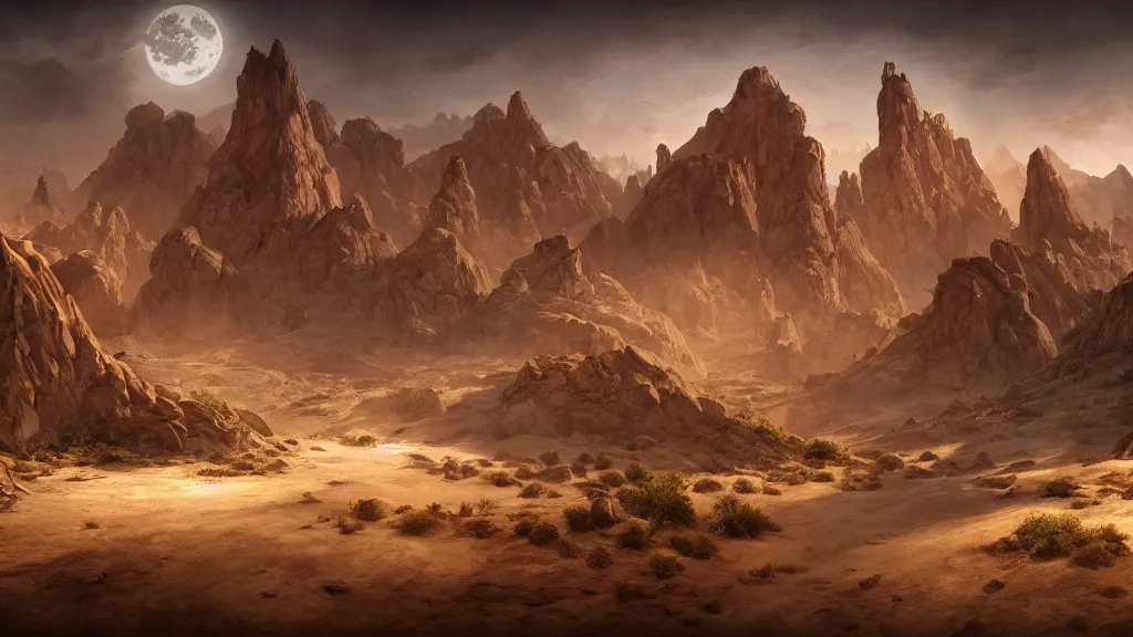 Image similar to desert, fantasy artwork, very very very beautiful scenery, hd, hdr, ue5, ue6, unreal engine 5, cinematic 4k wallpaper, 8k, ultra detailed, high resolution, artstation, award winning