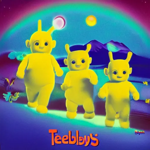 Image similar to teletubbies Tame Impala album cover art