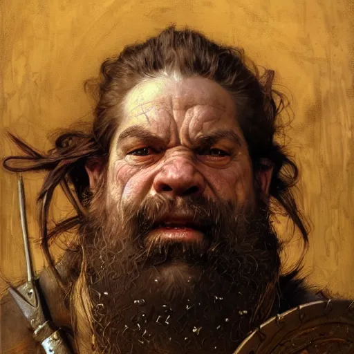 Image similar to highly detailed portrait of a dwarf peasant in the form of a tough male. d & d. art by donato giancola, eugene delacroix, ruan jia, carl larsson, peter mohrbacher. trending on artstation, intricate details, energetic composition, golden ratio, concept art, illustration, elegant art, global illuminaition