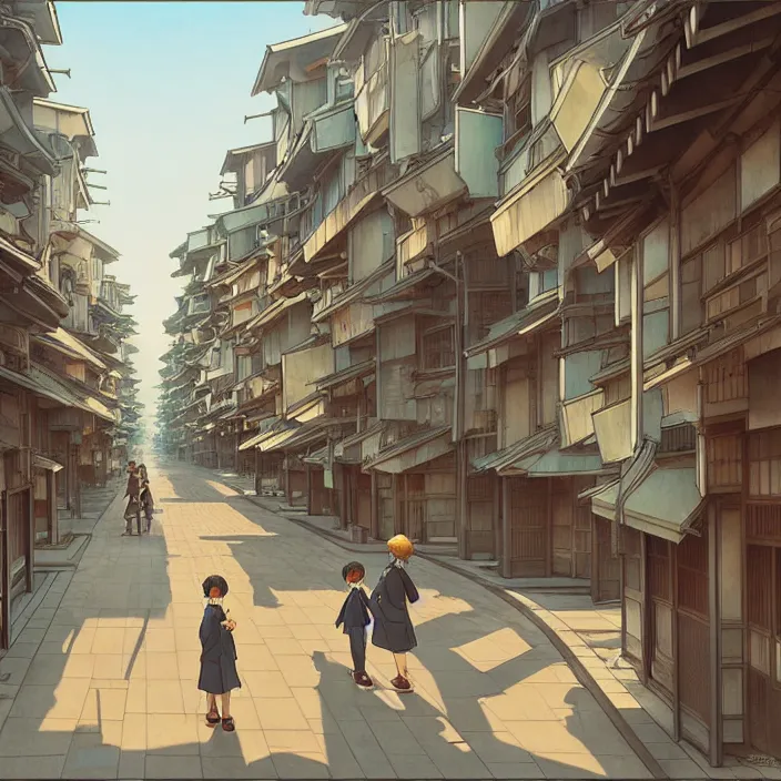 Image similar to empty japanese city, summer, in the style of studio ghibli, j. c. leyendecker, greg rutkowski, artem