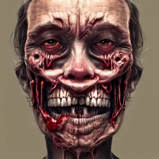 Image similar to hyperrealistic detailed creepy horrific horrible portrait deformed in style of layers of fear