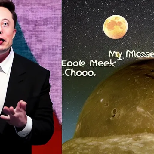 Prompt: Elon Musk crying because he realized the moon isn’t made of cheese