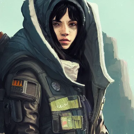 Image similar to a pale young girl with black hair, 1 8, in a hoodie, and a cat, apex legends character, digital illustration portrait design, by android jones and greg rutkowski, retrowave color scheme, detailed, cinematic lighting, wide angle action dynamic portrait