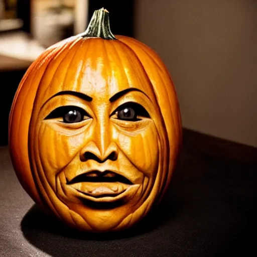 Image similar to gourd carved to look like the face of amber heard