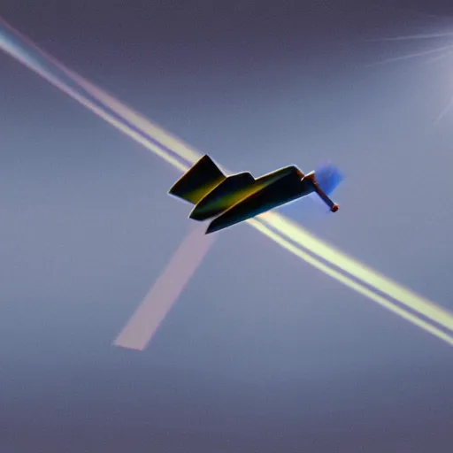 Image similar to commodore amiga with wings flying towards the sun, sunrays, lightly clouded