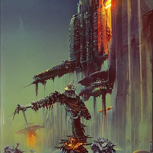 Image similar to sci - fi necromancer, art by bruce pennington