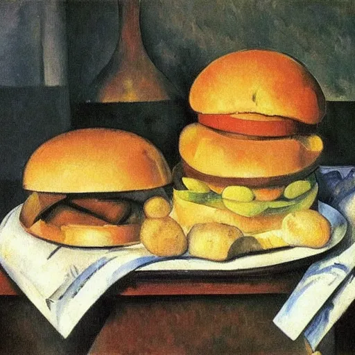 Image similar to still life of big Mac meal by Cezanne