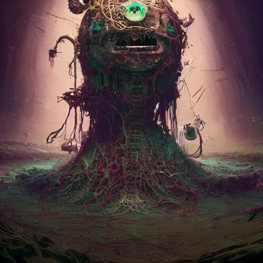 Prompt: the time eater, intricate, abstract, magical, wacky, dreadful, horror, concept art by Tooth Wu, by WLOP, by Beeple, by Dan Mumford, by Greg Rutkowski, Octane Render, digital painting highly detailed, trending on Artstation