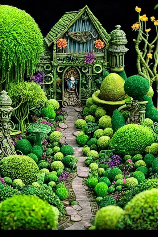 Image similar to intricate detailed Garden, Green Witch Walking her Garden, magical garden plant creatures, enchanted, life like plants, In style of 1992 X-Men: The Animated Series, high detail