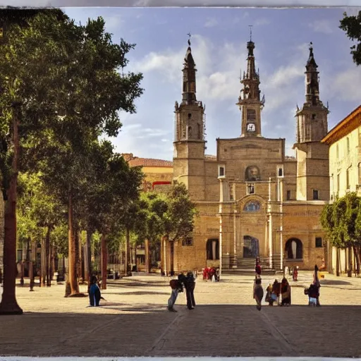 Image similar to el escorial square with the sanctuary of the virgen de gracia, by martin rico y ortega