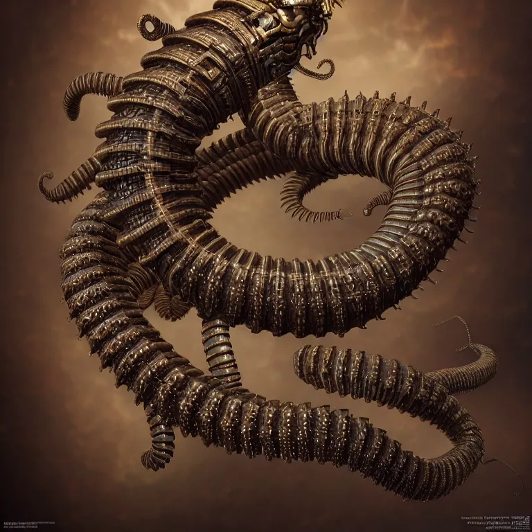 Image similar to 3 d model steampunk robot millipede, unreal engine realistic render, 8 k, micro detail, intricate, elegant, highly detailed, centered, digital painting, artstation, smooth, sharp focus, illustration, artgerm, tomasz alen kopera, peter mohrbacher, donato giancola, joseph christian leyendecker, wlop, boris vallejo