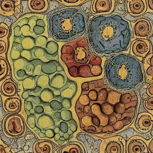 Prompt: bacteria under a microscope , medieval book illustration , stunning masterpiece