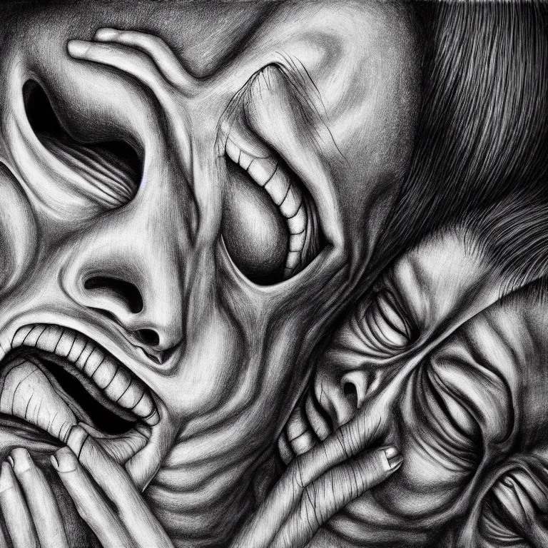 Prompt: terrors endured, sleep paralysis. by junji ito, hyperrealistic photorealism acrylic on canvas