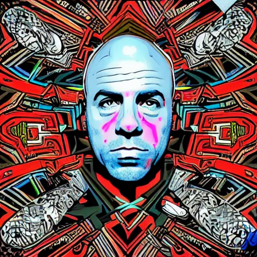 Image similar to podcast joe rogan logo creative, trippy, 8 k, 4 k uhd, realistic, colorful, super detailed, very detailed, detailed