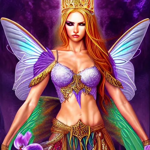 Image similar to adult fairy warrior queen, highly detailed, 4 k, hdr, illustrated by anne stokes