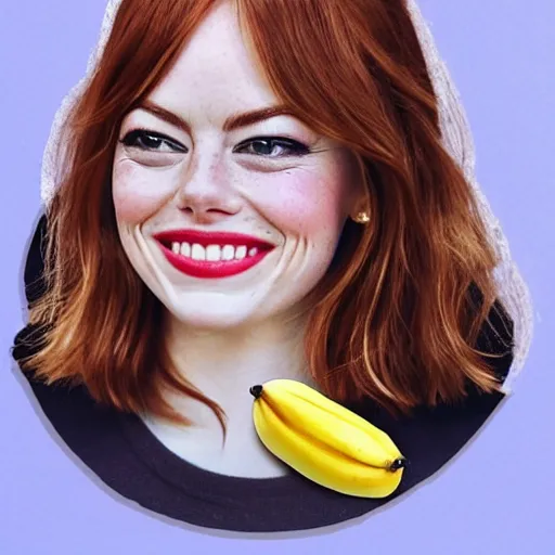 Prompt: a banana is wearing an emma stone head