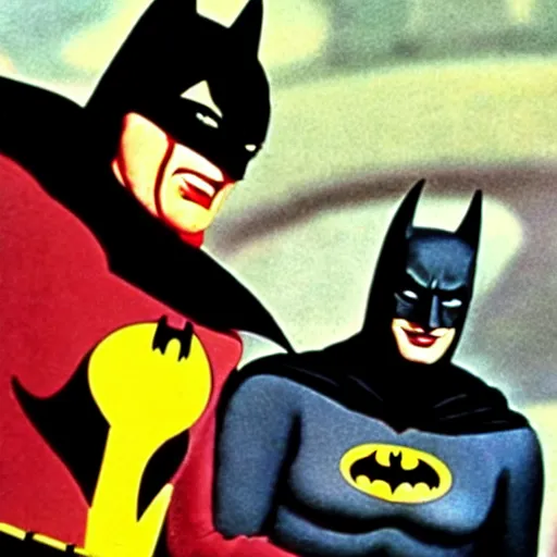 Image similar to still from the 1 9 6 0 s batman tv series showing batman fighting the joker