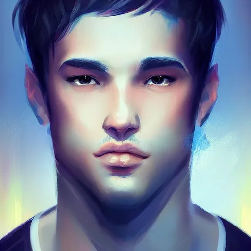 Prompt: A beautiful portrait of young man, digital art by Ross Tran