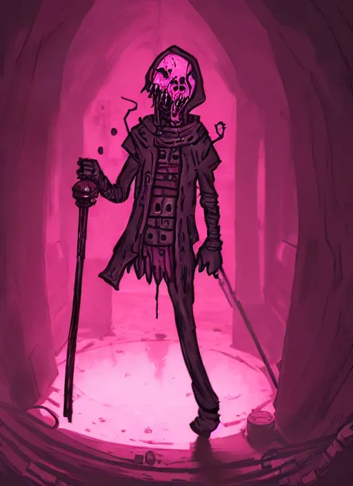 Prompt: concept art of pink guy as boss in darkest dungeon, highly detailed, dark atmosphere, cosmic horror, body horror, lovecraft mythos, key character poster