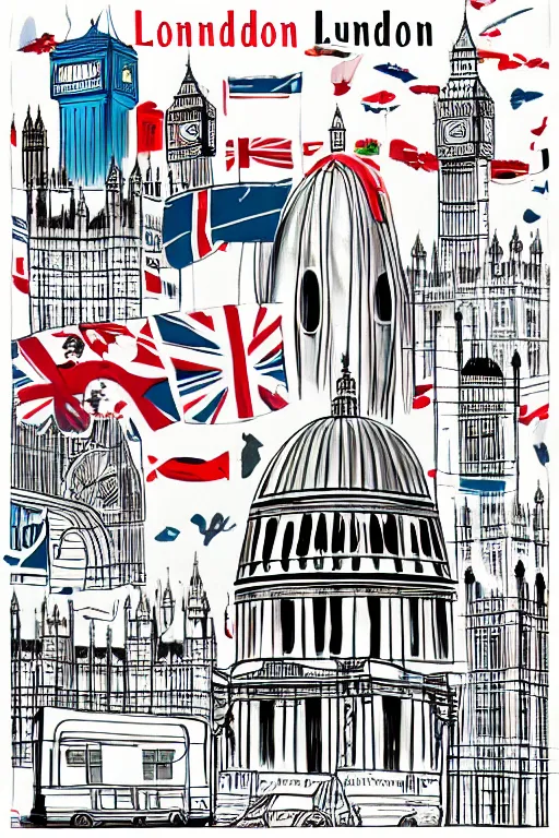 Prompt: london, illustration, in style of bo lundberg