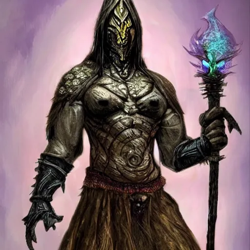 Image similar to Bright, colorful, realistic dark gritty individual elder scrolls morrowind Dagoth Ur, known as Voryn Dagoth in life, and whom Vivec would later come to call The Sharmat, was a powerful Chimer lord and Lord High Councillor to House Dagoth, and is the main antagonist of The Elder Scrolls III: Morrowind full body backlighting, kodachrome, high contrast, highly detailed, sharp focus, digital painting, concept art, illustration, trending on artstation, comic book by Alex Ross cover art