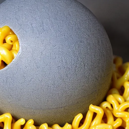 Image similar to Ball made of Macaroni, steamy, cheesy