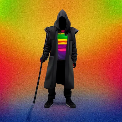 Image similar to Male Rainbow Grim Reaper, Pride hoodie, artstation