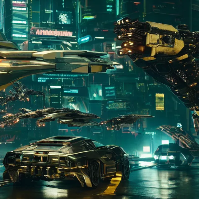 Prompt: ( cyberpunk 2 0 7 7, bladerunner 2 0 4 9 ) scientists creating an artificial alien highly detailed futuristic biomechanical thick smooth quad wing combat spaceship in their spaceship lab, hyper realistic, highly detailed, sharp focus, depth of field, photography, natural light,, ultra detailed, photorealistic, by brian sum and annie leibowitz, - t