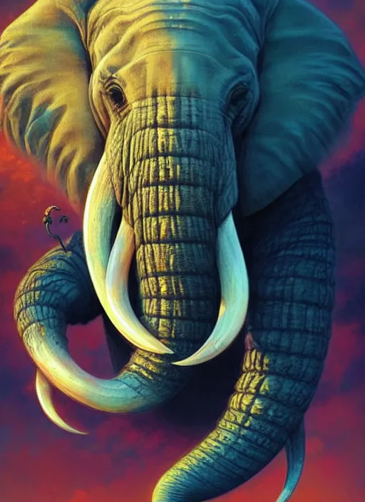 Prompt: elephant cthulhu, digital art by eugene de blaas and ross tran, vibrant color scheme, highly detailed, in the style of romanticism, cinematic, artstation, greg rutkowski