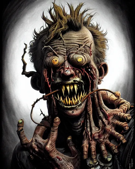 Image similar to junkrat from overwatch, character portrait, portrait, close up, concept art, intricate details, highly detailed, horror poster, horror, vintage horror art, realistic, terrifying, in the style of michael whelan, beksinski, and gustave dore