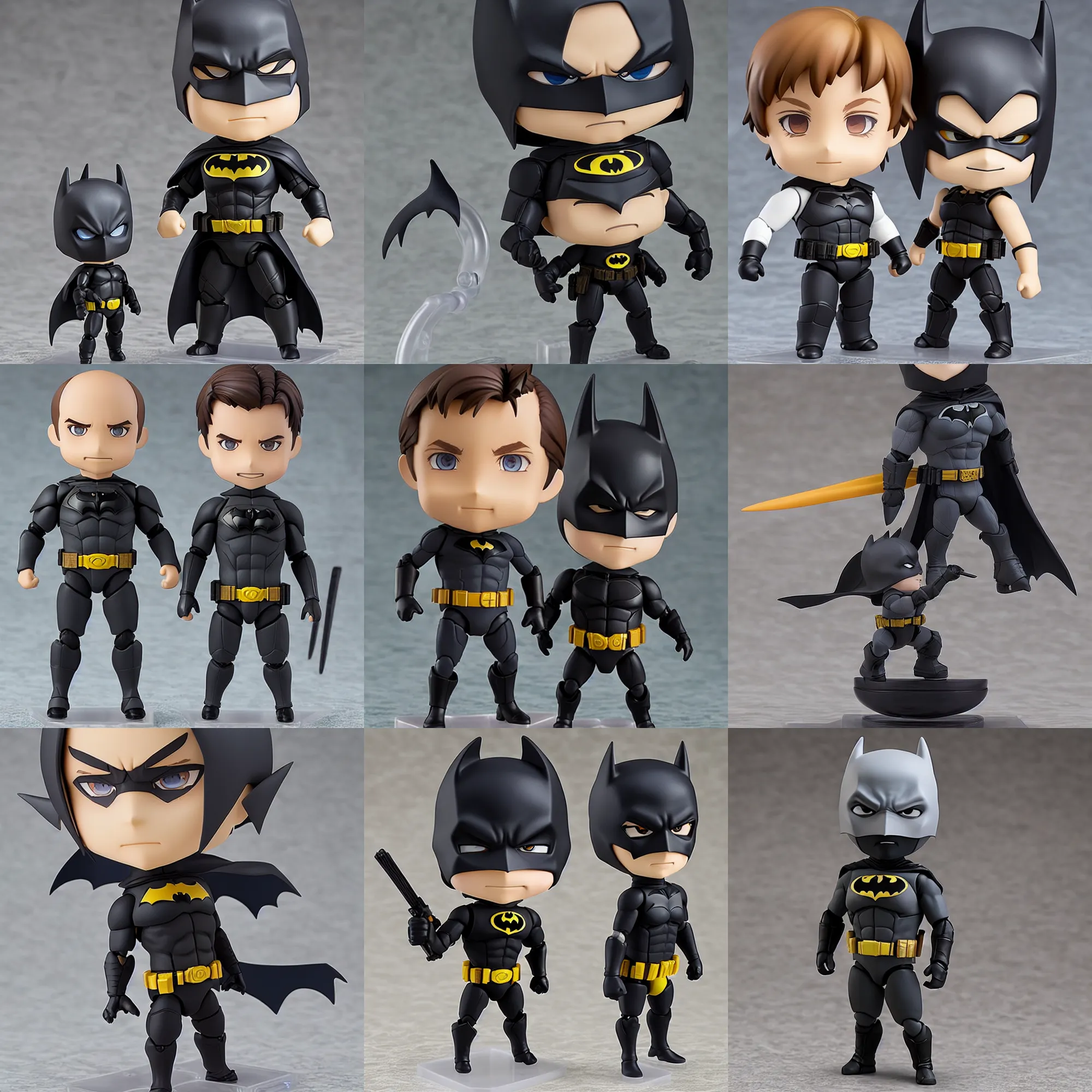 Prompt: christian bale, an anime nendoroid of christian bale as the batman, figurine, detailed product photo