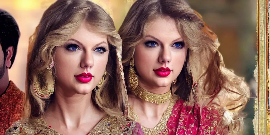 Image similar to Taylor Swift in a bollywood in Indian soap opera TV show, 8K UHD, cinematic, highly detailed