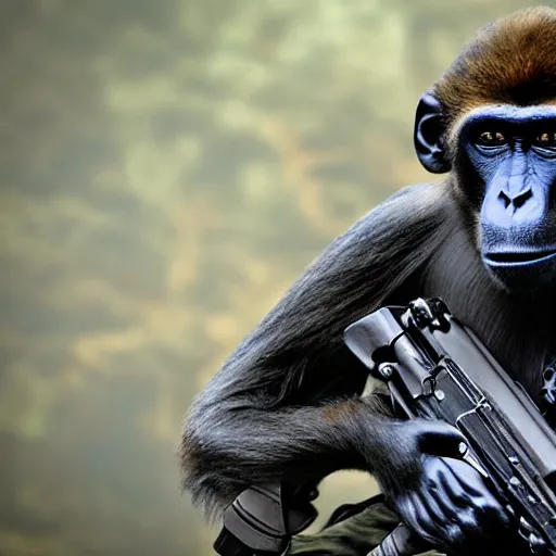 Image similar to monkey navy seals, fully armed, 4 k, photorealistic, detailed