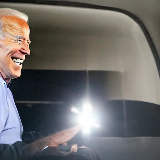 Prompt: Joe Biden in the back of a dark van