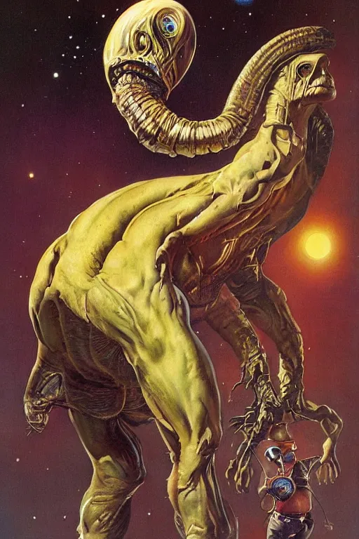 Image similar to extraterrestrial beast by wayne barlow, norman rockwell, boris vallejo