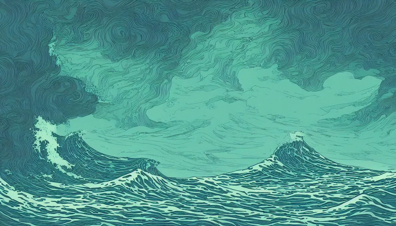 Image similar to ocean wave, land in sight by Kilian Eng, minimalist, detailed