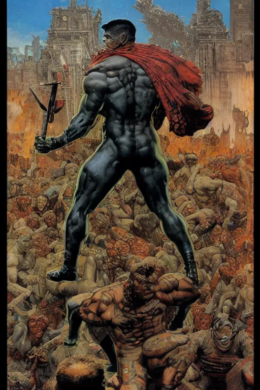 Image similar to jocko willink as huge superhero mutant warrior, dynamic action, dystopian, by lawrence alma tadema and zdzislaw beksinski and norman rockwell and tom lovell and greg staples