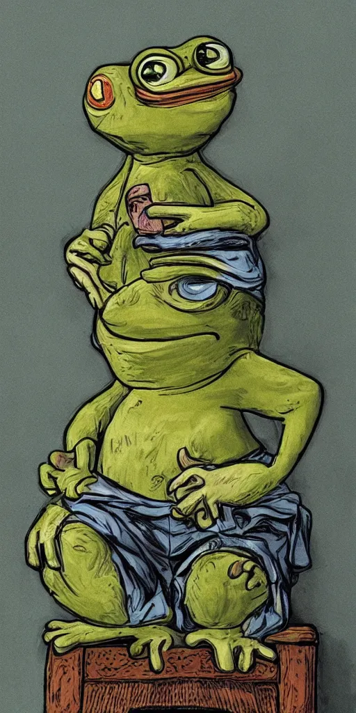 Image similar to a brilliant epic isograph print of pepe the frog by josep tapiro baro in the style of baroque art, trending on art station