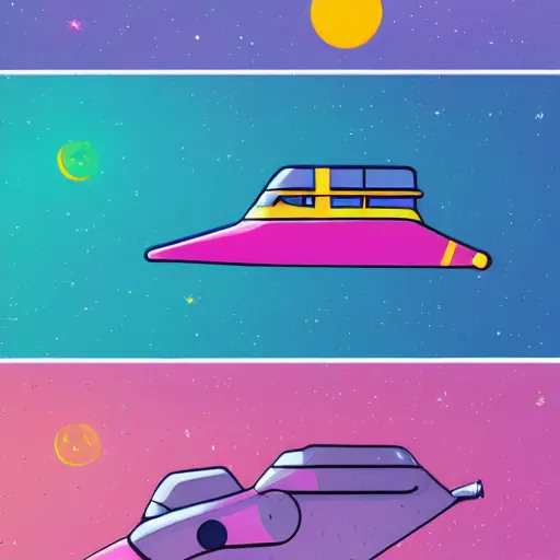 Image similar to 2 d space ship in the style of kurzgesagt