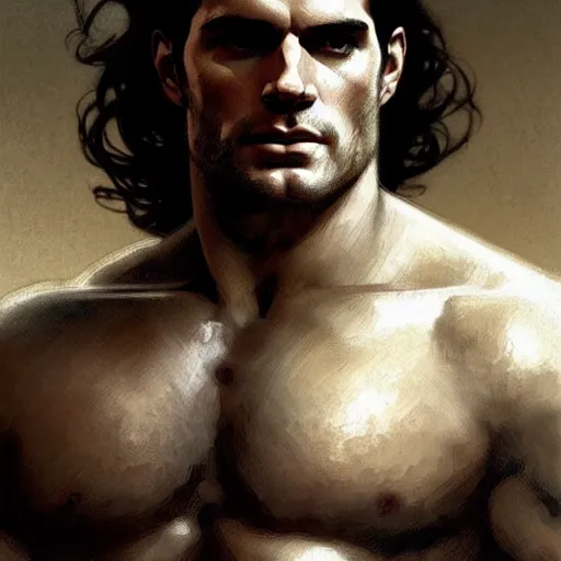 Image similar to henry cavill as a greek gladiator, gorgeous, amazing, muscular, intricate, highly detailed, digital painting, artstation, concept art, sharp focus, illustration, art by greg rutkowski and alphonse mucha