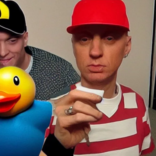 Image similar to eminem and a rubber duck meeting