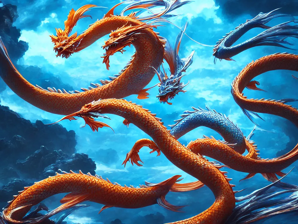 Image similar to intertwined koi dragon fish, water torrent background, jesper ejsing, james jean, justin gerard, tomasz alen kopera, cgsociety, fenghua zhong, makoto shinkai, octane render, highly detailed, rim light, cinematic lighting, hyper realism, high detail, intricate, 4 k, masterpiece