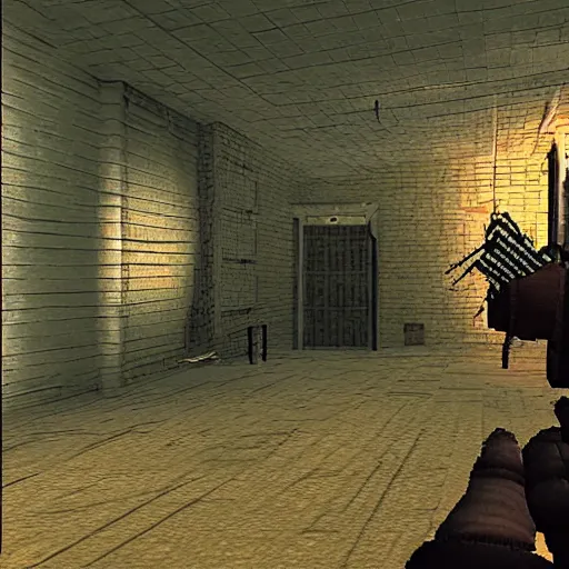 Image similar to screenshot from old psx!!!! playstation 1 game, third person, horror, slitherpunk